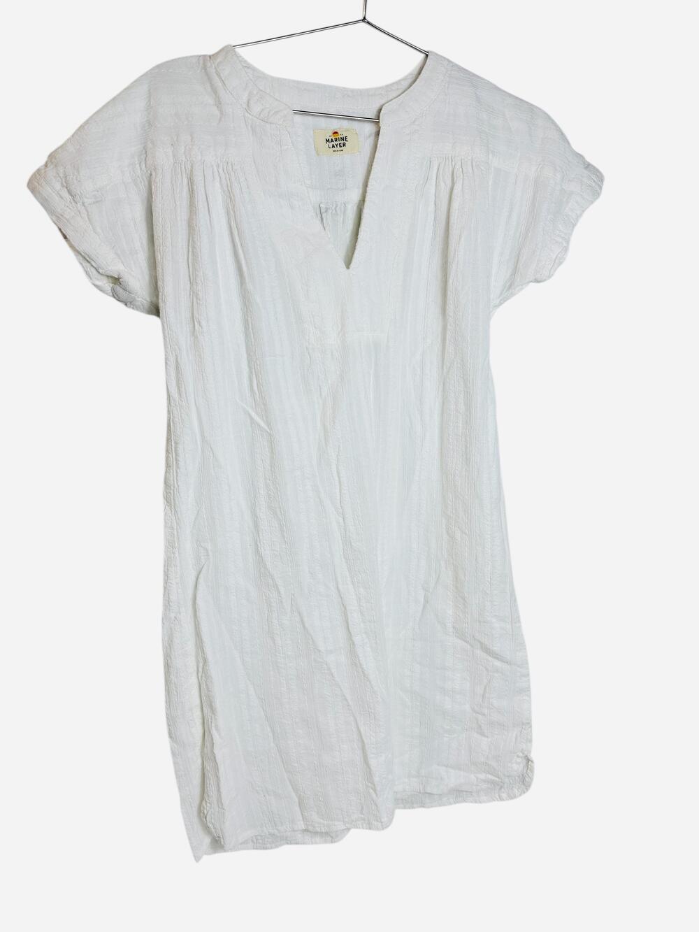 Marine Layer Dress Womens Medium White Textured Gauze Short Sleeve V Neck Casual